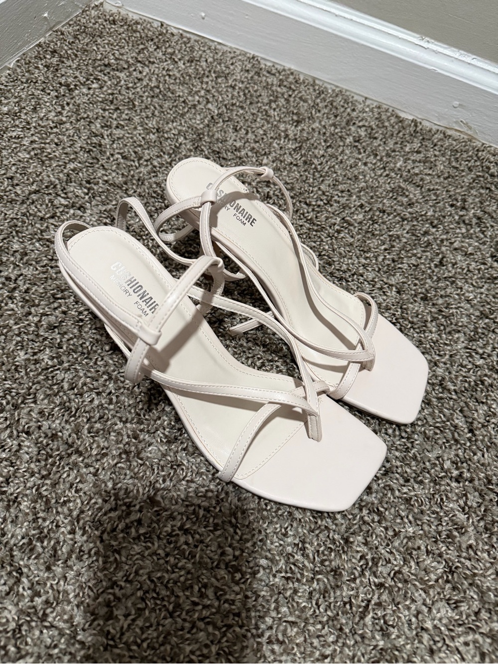 Strappy Square-Toe Kitten Heels in Ivory White